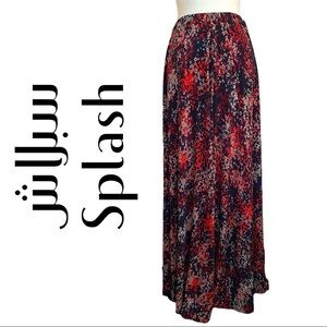 Splash Boho bohemian geometric pattern full‎ circle black red maxi skirt SZ 12